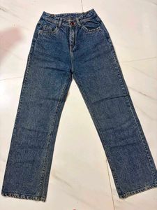 High-Waist Straight Leg Blue Jeans