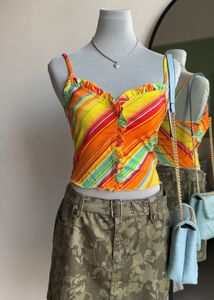 Multicolor Striped Ruffle Top