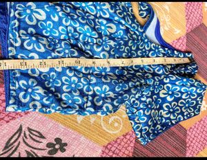 Blue Floral Print Blouse boat neck