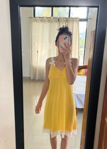 Yellow Sleep Dress with Lace Trim