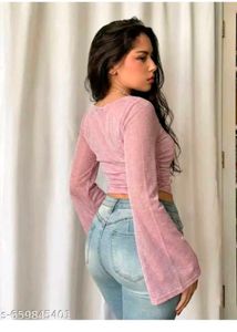 Stylish Pink Long Sleeve Crop Top