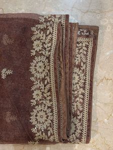 Embroidered Silk suit with plazzo and dupatta