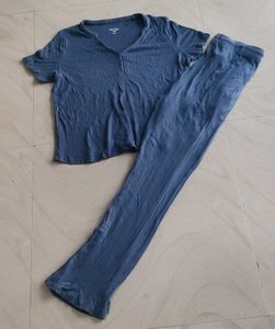 Blue Ribbed Pajama Set