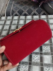 Red Clutch with sling  Unique Clasp