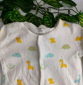 White With Cartoon Print Romper Dresses (Baby's)