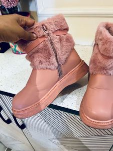 Cute Pink Furry Boots with Bow Detail