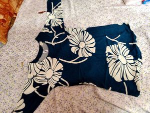 Navy Blue Floral Print Top