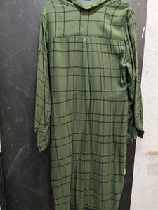 Olive Green Plaid Shirt Dress with Belt