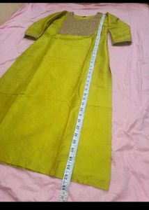 Greenish Yellow Silk Kurti Set + Floral Dupatta