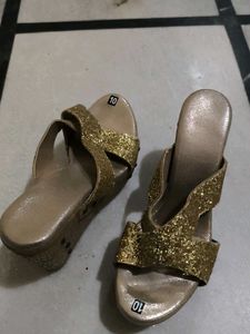 Sparkling Gold Wedge Sandals