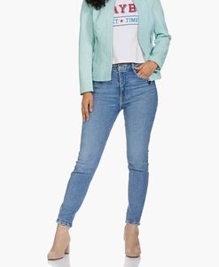Stylish Light Blue Faux Leather Jacket