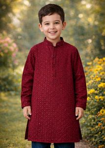 Maroon Embroidered Kurta