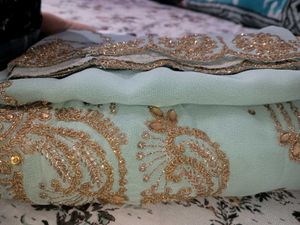 Pure Georgette Embellished Sky Blue Dress Material