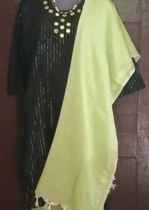 BrandNewElegant BlackSequined Kurta with LightGr