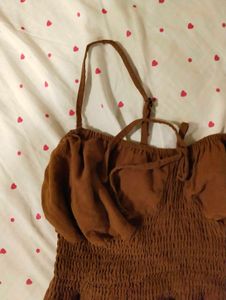 URBANIC Brown Smocked Cropped Top