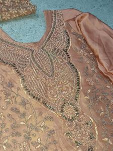 Peach Embroidered Kurta Set with Floral Bottom