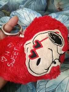 snoopy style cute red heart plush keychain