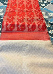 Red & White Dhakai Jamdani Saree