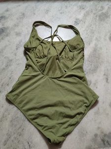 Olive Green Ribbed One-Piece Swimsuit