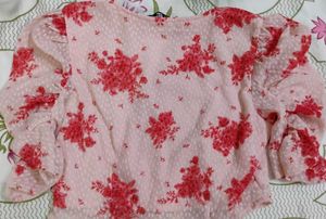 Pink Floral Square Neck Top