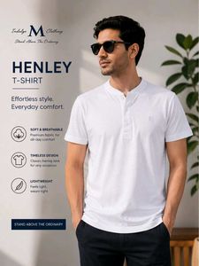 👕Men's White Striped Henley T-Shirt