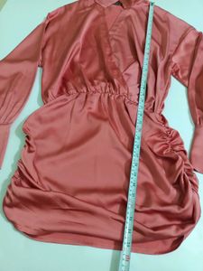 Plus Size Rose Pink Made In Italy Satin Wrap Dress