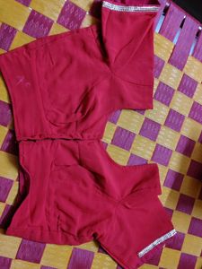 Red Blouse with Embellished Sleeves
