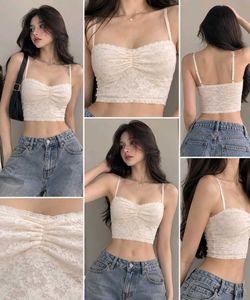 Cream Lace Ruched Crop Top
