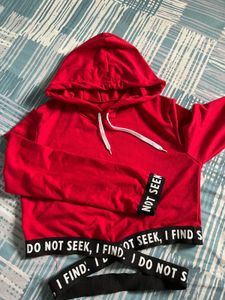 Red Cropped Graphic Hoodie