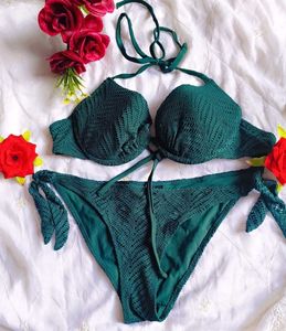 Teal Textured Crochet Bikini Set