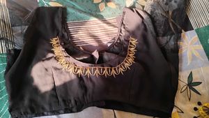 Elegant Black Blouse with Golden Embellishments