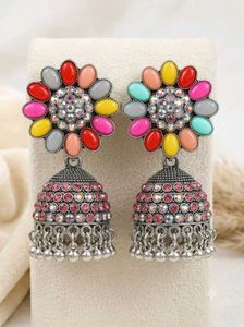 Boho Multi-Color Flower Jhumka Earrings