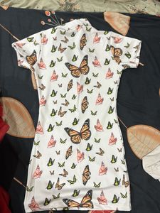 White Butterfly Print Mini Dress