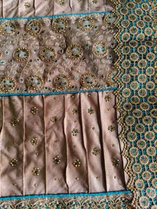 Teal Saree with Gold Border,bridal heavy sare