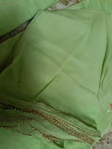 Beautiful Green Embroidered dress material