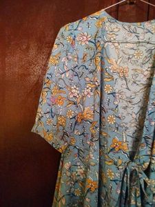 Blue Floral Print knot tie dress