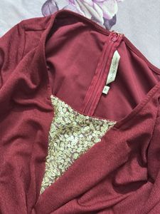 Burgundy Ruched Sequin Dress