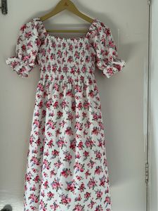 Floral Smocked Square Neck Dress