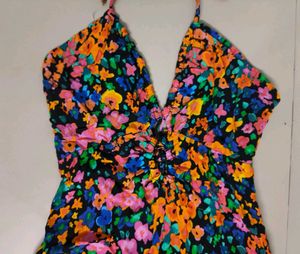 Floral Halter Neck Mini Dress