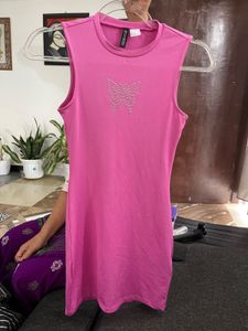 Pink Butterfly Rhinestone Mini Dress