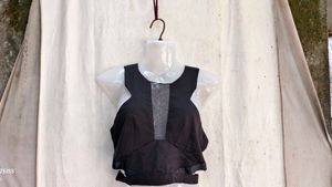 51209. Chic Black Mesh Detail Crop Top