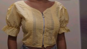 Yellow Ethnic Blouse with Zipper