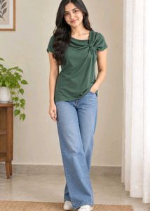 Stylish Green Textured Knit Top