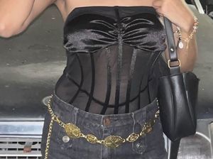 Black sheer corset top