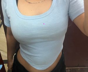 blue ribbed stylish summer top