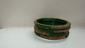 Green Glass Bangles with Gold Embellishments