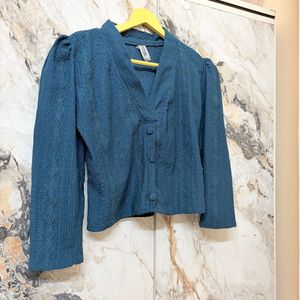 Teal Textured Button-Up Top