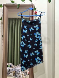 Sheer Butterfly Print Mini Bodycon Dress