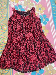 Peach Black Net Top