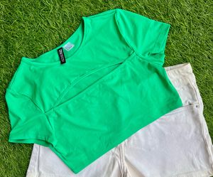Bright Green Cut-Out Crop Top